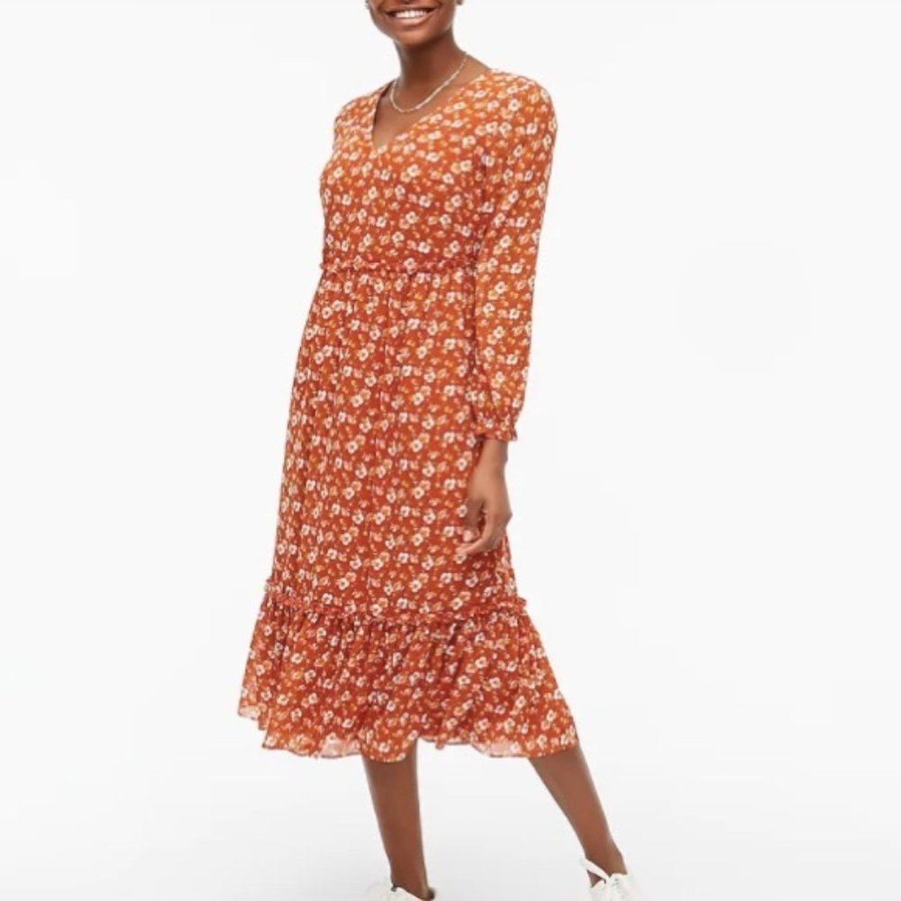 LAST CHANCE NWT J. Crew Crinkle Midi Flounce Dress